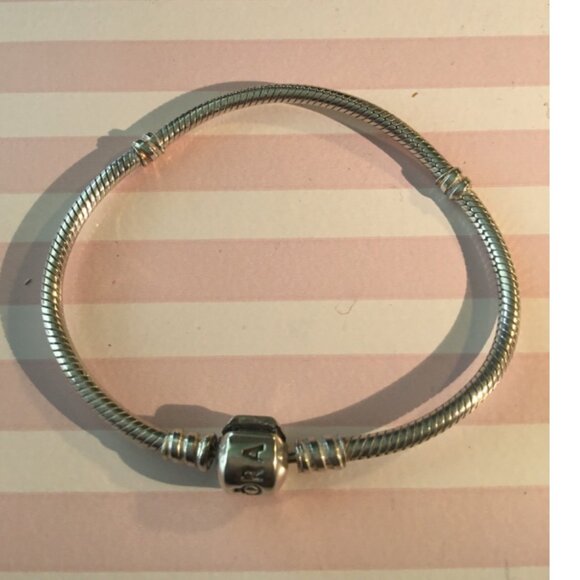 Authentic Pandora S925 ALE SS Snake Chain Barrel Clasp Bracelet 7 inches - Picture 1 of 5